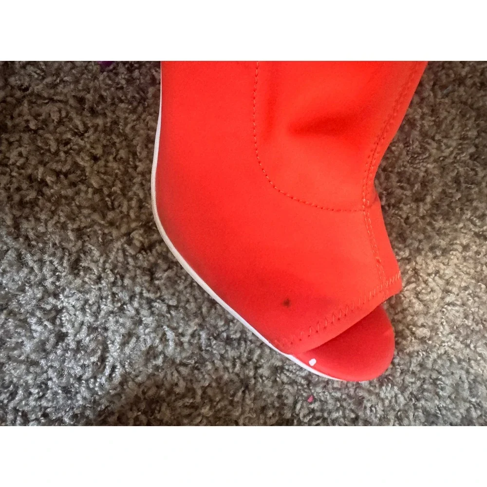 Aldo Neon Orange Sock Boots Peep Toe Stiletto Heel Gogo Retro Zip Womens 9/40